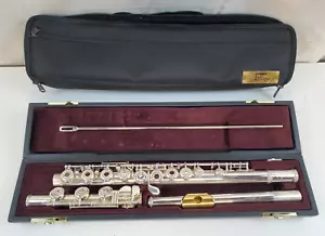 YAMAHA YFL-472 SOLID SILVER OPEN HOLE FLUTE SPLIT E OFFSET G GOLD LIP B FOOT - Picture 1 of 14