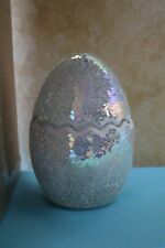8" MOSAIC CRACKED EGG Valerie Parr Hill QVC With TEALIGHT Pearl White