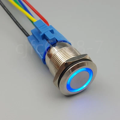 19MM Blue LED 5Pin 12V Circular Metal Momentary Push Button Switch 1NO 1NC - Image 1 of 4