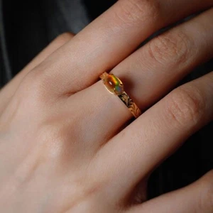 Mexikanischer Feueropal dekorativ filigran Verlobungsring 18K Gelbgold - Bild 1 von 16