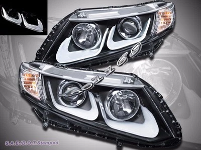 Faros negros estilo U proyector Honda Civic sedán apto para 2012 2013 2014 2015 Foto 1 de 2
