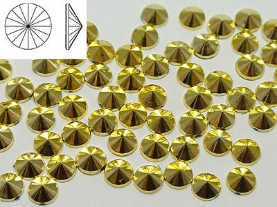 1000 gemme strass Rivoli rotonde acrilico dorato fondo piatto 5 mm a forma di cono