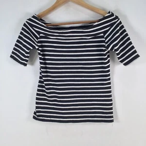French connection womens top size S black white striped short sleeve 101199 - Picture 1 of 9
