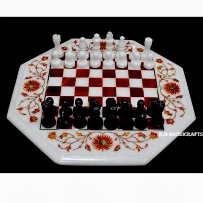 15" Marble Chess Board Set Floral Gemstone Inlay Chess Board Game Board gift - Image 1 of 4