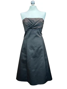 Debenhams Chocolate Brown Satin Strapless Fit & Flare Retro Evening Gown Size 14 - Picture 1 of 12