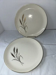 Set of 2 Vintage Royal Joci 10" Dinner Plates Wheat Hand Decorated 23K Gold Trim - Picture 1 of 7