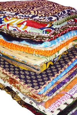 Recycled Used bulk sarees Pure Cotton Printed Sari Indian Fiber Art Craft Fabric - Image 1 of 4