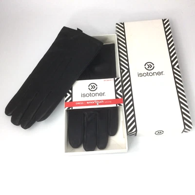 Isotoner Gloves Women's Leather Stretch Fleece Smart Touch Black XL - Image 1 of 4