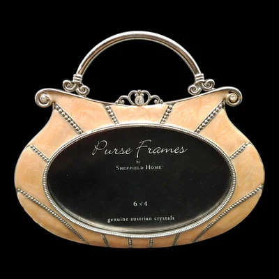 Ornate 钱包形照片相框 - 6x4 浅粉色银色珐琅金属 — 第 1/4 张图片