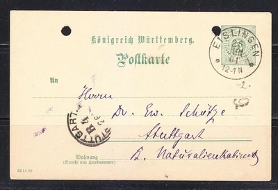 Alemania Reich Postal Tarjeta Postal 1901 Eislingen a Stuttgart, Württemberg - Image 1 of 2
