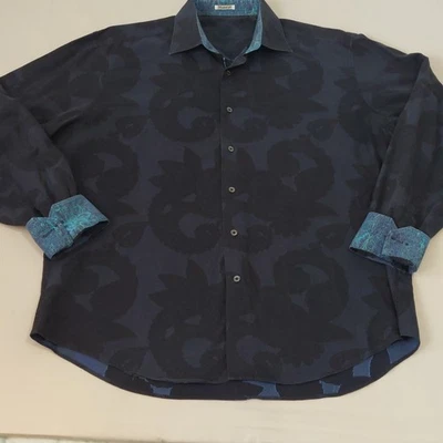 Bugatchi Shaped Fit Men’s Dress Shirt XL XXL 48” Chest Navy Paisley Jacquard  - Image 1 of 4