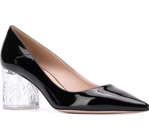 Miu Miu Black Patent Leather Pumps with Lucite Clear Block Heel Size 7 - Picture 1 of 10