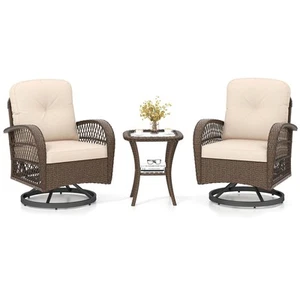 3 PCS Patio Swivel Rocker Set Gliding Bistro Furniture Set w/ Tempered Glass - Picture 1 of 10