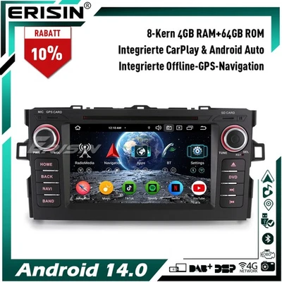 8-Kern 64GB CarPlay DVD Android 14 GPS Autoradio Navi DAB+ Wifi für Toyota AURIS - Bild 1 von 4