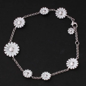 GEORG JENSEN Sterling Bracelet # 550. White Enamel. 8 x Rhodinated Daisy. NEW! - Picture 1 of 5