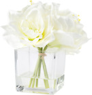 Lilies Floral Centerpiece - Five Cream-Colored Lily Blossoms in a Clear Glass Bo