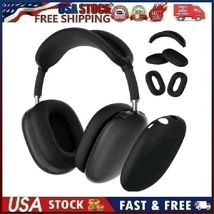 3 in 1 Silicone Case Cover for AirPods Max Headphones, Black, Style 1 - Picture 1 of 9