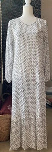 Robe bohème coton blanc maxi fleurs taille L robe modeste femme style vintage - Photo 1/6