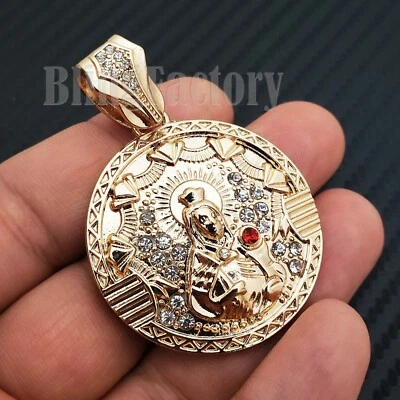 HIP HOP JEWELRY GOLD PLATED SANTA BARBARA MEDAL CUBIC ZIRCONIA CHARM PENDANT - Image 1 of 4