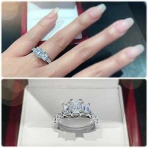 Bague de fiançailles diamant taille émeraude 2,80 ct or blanc massif 14 carat... - Imagen 1 de 3