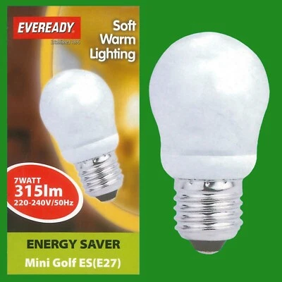 4x 7W (=25W) Mini Golf Ball Round G45 CFL ES E27 Light Bulb, Edison Screw, Lamp - Image 1 of 3