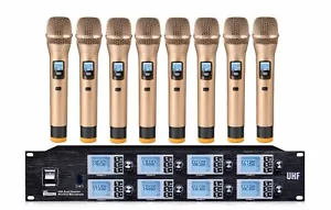 8x100 Channel UHF Wireless Microphone System Dynamic Metal Handheld Mike Golden - Picture 1 of 2