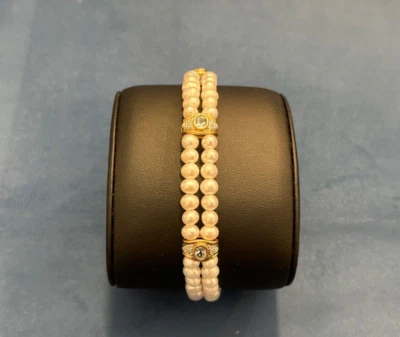 Süßwasserperlen Armreif mit 14 Kt. Gold Elementen + Brill. + Aquamarin - Bild 1 von 3