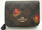 NWT Coach Signature Canvas Poppy Floral Print Trifold wallet Brown Black/Gold