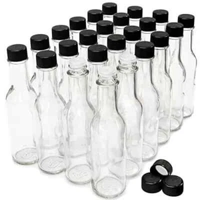 24 Pack Hot Sauce Bottles, 5 Oz, Glass Bottles with Black Plastic Caps, Reusable - Image 1 of 4