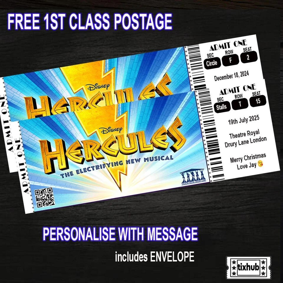 TIXHUB.CO.UK Hercules The Musical Theatre Mock Ticket | Personalised Reveal 1st class Post