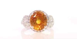 Lab-Created 5.60CT Orange Oval Citrine With Genuine White CZ Engagement Ring - Picture 1 of 8