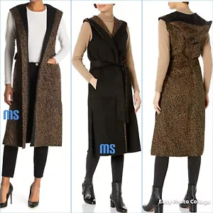BCBGMAXAZRIA Wool Blended Hooded Reversible Vest/Coat Size-L NWT328$ - Picture 1 of 3