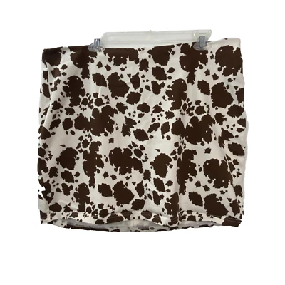 Rue + Mujer Marrón/Blanco Estampado Vaca Talla Plus 2X Falda Corta Denim Cremallera Trasera Foto 1 de 4