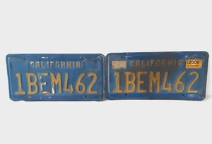 Vintage Pair 1970's California Metal License Plates Blue-Yellow - Picture 1 of 2
