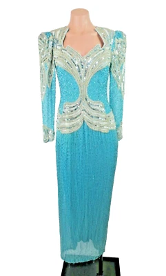 Vestido De Colección Oleg Cassini Seda Cuentas Espalda Sin Espalda Ropa Formal Boda Corbata Negra Talla 4 Foto 1 de 4