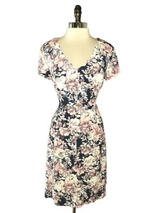 CONNECTED Size 14 A-Line Dress Pink Blue White Floral Short Sleeve Stretch Knit - Picture 1 of 5