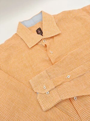 🇺🇲 Robert Talbott Estate Men's Linen Shirt Large 16.5x35 Orange Check - Image 1 of 4