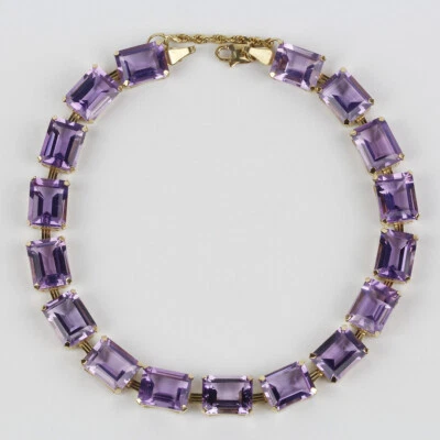 10k Yellow Gold, Emerald-Cut Amethyst Womens Tennis Bracelet 7.5" - Image 1 of 3