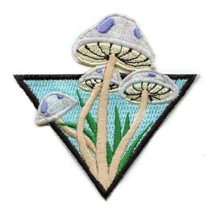 Mushroom Triangle Embroidered Iron On Patch - Picture 1 of 2