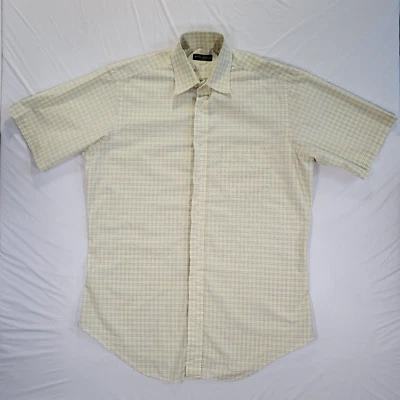 Moda Georgio Mens Shirt Button Up 44 " Chest Short Sleeve Windowpane Made in USA - Image 1 of 4