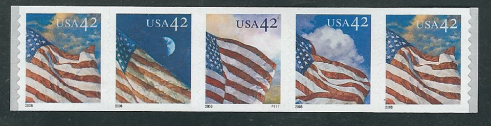 Scott #4232/5....42 Cent...Flag...Plate # Strip of 5 - Image 1 of 1