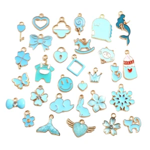❤ 30 x GOLD Plated Enamel AQUA BLUE Mix 8mm~29mm Charm Pendant Make Jewellery ❤ - Picture 1 of 2