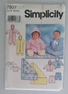SIMPLICITY 7807 INFANT SIZES NB-18mos JACKET TOP PANTS ROMPER BLANKET PATTERN UC - Picture 1 of 3