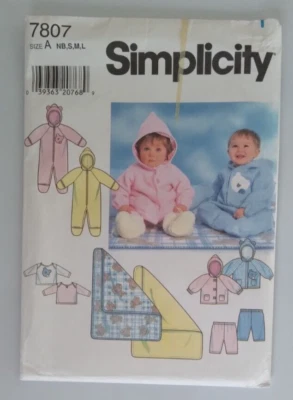 SIMPLICITY 7807 INFANT SIZES NB-18mos JACKET TOP PANTS ROMPER BLANKET PATTERN UC - Image 1 of 3