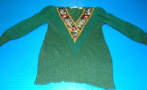 Vintage 90er Shannan Angora Grün Pullover Perlen Pailletten Elegant Langarm Small - Bild 1 von 14