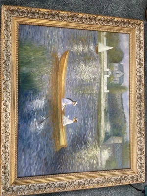 Después de Pierre-Auguste Renoir - Navegación al óleo del siglo XX en Siene enmarcada 23x19 Foto 1 de 4