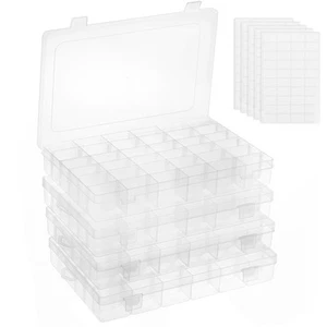 4 Pack 36 Grids Plastic Bead Organizer Box with Dividers, Clear Craft Tackle ... - Picture 1 of 7