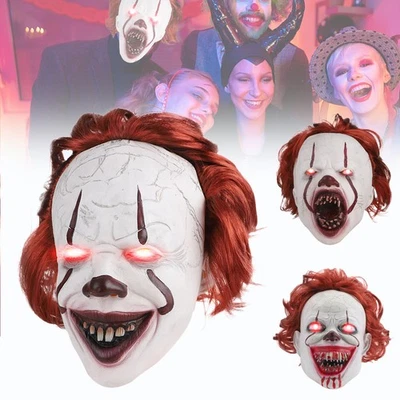 Halloween Pennywise Clown Maske Gruselige LED Licht Latex Cosplay Maske Kostüme - Bild 1 von 4