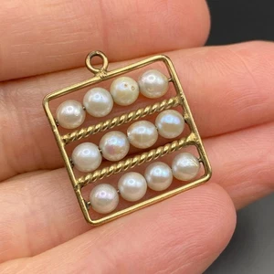 SCHÖNER Vintage Abakus 10Kt Gold Perle Charm Anhänger Mathe Geschenk - Bild 1 von 4