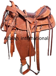 Hand Tooled Premium Leather Western Barrel Racing Saddle With Complete Tack Set - Picture 1 of 6